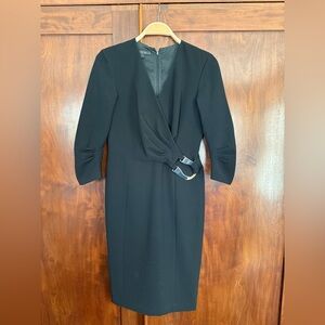 Lafayette 148 New York Black Midi Dress with Buckle Accent